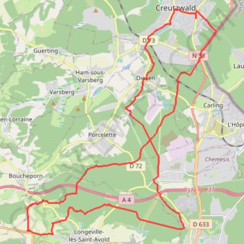 Itinéraire Au sud de Creutzwald, distance, dénivelé, altitude, carte, profil, trace GPS