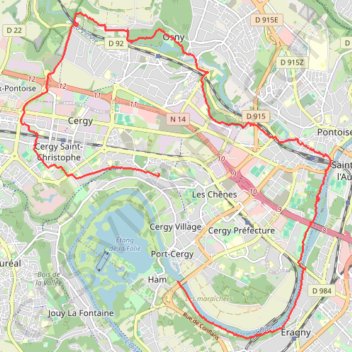 Itinéraire Cergy - Osny - Pontoise - Neuville, distance, dénivelé, altitude, carte, profil, trace GPS