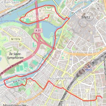 Itinéraire Metz, de l'Ile-du-Saulcy au Sablon, distance, dénivelé, altitude, carte, profil, trace GPS