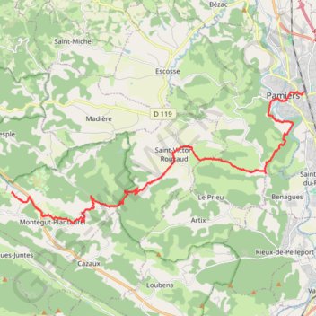 Itinéraire Chemin du Piemont de Pamiers à Montegut Plantaurel, distance, dénivelé, altitude, carte, profil, trace GPS