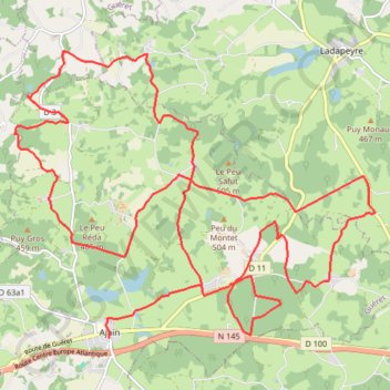 Itinéraire Monts de Guéret, distance, dénivelé, altitude, carte, profil, trace GPS