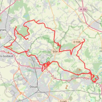 Itinéraire De Rieulay à Pecquencourt, distance, dénivelé, altitude, carte, profil, trace GPS
