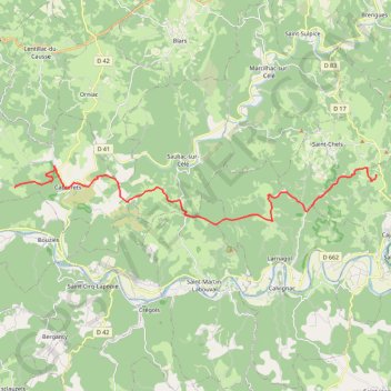 Itinéraire Randonnée dans le Lot : Cajarc - Pech-Merle, distance, dénivelé, altitude, carte, profil, trace GPS