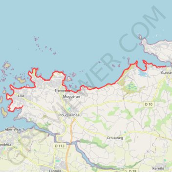 Itinéraire GR34 de Guisseny à Keridaouen (Aber Wrac'h), distance, dénivelé, altitude, carte, profil, trace GPS