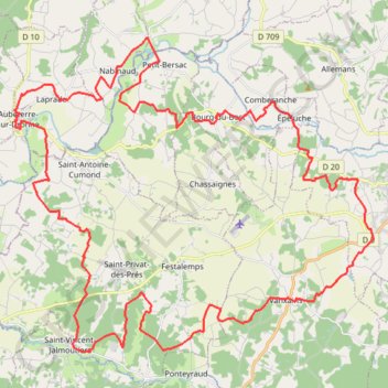 Itinéraire Base Aubeterre-VTT Poltrot-Dordogne, distance, dénivelé, altitude, carte, profil, trace GPS
