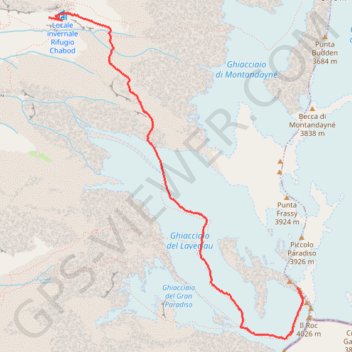 Itinéraire Gran Paradiso par le refuge Chabod, distance, dénivelé, altitude, carte, profil, trace GPS