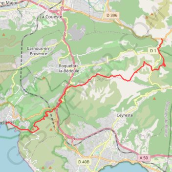 Itinéraire Chemin de la Sainte-Baume. 21ème tronçon. Du col de l'Ange à Cassis, distance, dénivelé, altitude, carte, profil, trace GPS