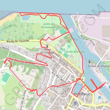 Itinéraire Honfleur Nd de Grâce, distance, dénivelé, altitude, carte, profil, trace GPS