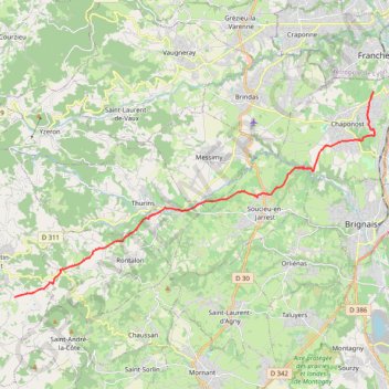 Itinéraire Chemin de Saint Jacques de Compostelle - Etape 2 - Chaponost/Saint-Martin-en-Haut, distance, dénivelé, altitude, carte, profil, trace GPS