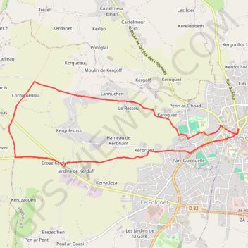 Itinéraire Lesneven, distance, dénivelé, altitude, carte, profil, trace GPS