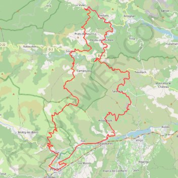 Itinéraire Roque-Jalère - Prats-de-Sournia - Le Vivier - Auzines - Arboussols, distance, dénivelé, altitude, carte, profil, trace GPS
