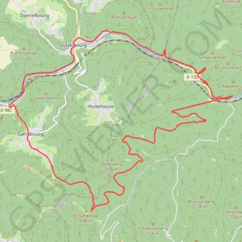 Itinéraire Autour de Lutzelbourg, distance, dénivelé, altitude, carte, profil, trace GPS