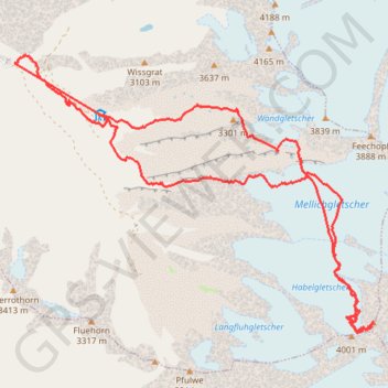 Itinéraire Rimpfischhorn, distance, dénivelé, altitude, carte, profil, trace GPS