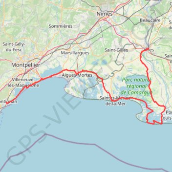 Itinéraire Arles à Frontignan : Camargue et petite Camargue à vélo, distance, dénivelé, altitude, carte, profil, trace GPS