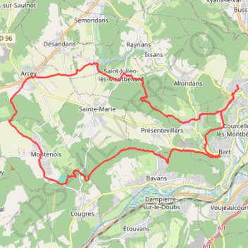 Itinéraire Bart, Montenois, Arcey, Saint Julien, distance, dénivelé, altitude, carte, profil, trace GPS