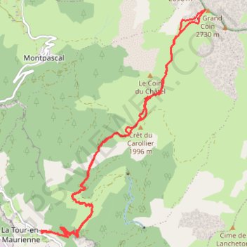 Itinéraire Grand Coin, distance, dénivelé, altitude, carte, profil, trace GPS