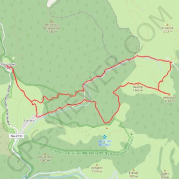 Itinéraire Azalegi - Chapelle San Esteban - Aritzelatz depuis Orbaitzetako Ola, distance, dénivelé, altitude, carte, profil, trace GPS