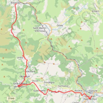 Itinéraire SAINT JEAN PIED DE PORT - BIDARRAY, distance, dénivelé, altitude, carte, profil, trace GPS