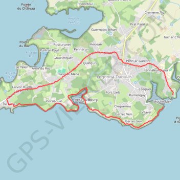 Itinéraire Sentier côtier Moulin Mer, distance, dénivelé, altitude, carte, profil, trace GPS