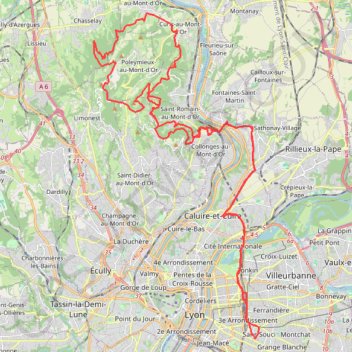 Itinéraire Lyon - Mont d'Or, distance, dénivelé, altitude, carte, profil, trace GPS