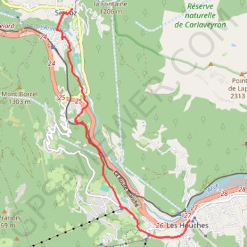 Itinéraire Itinéraire VTT : Des Houches à Servoz - Le Chemin des Diligences, distance, dénivelé, altitude, carte, profil, trace GPS
