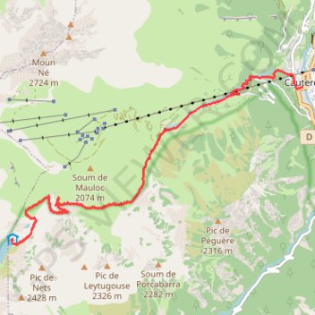 Itinéraire Montée au refuge d'Ilhéou depuis Cauterets, distance, dénivelé, altitude, carte, profil, trace GPS