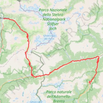 Itinéraire 1-Bormio - Madonna di Campiglio V2/V3, distance, dénivelé, altitude, carte, profil, trace GPS