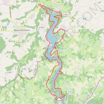 Itinéraire Entrainement Trail Tour du lac Eguzon - Depart de Bonnu, distance, dénivelé, altitude, carte, profil, trace GPS