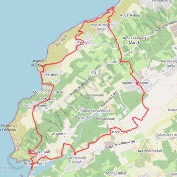 Itinéraire Le Caro à Kernilis, distance, dénivelé, altitude, carte, profil, trace GPS
