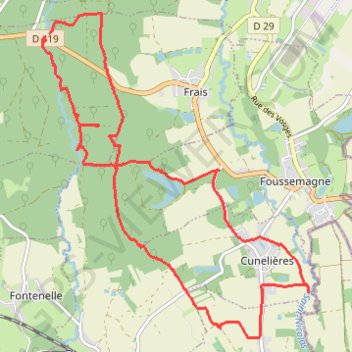 Itinéraire Foussemagne - Cunelières, distance, dénivelé, altitude, carte, profil, trace GPS