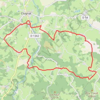 Itinéraire Circuit des Cahvailles a Clugnat 16km, distance, dénivelé, altitude, carte, profil, trace GPS