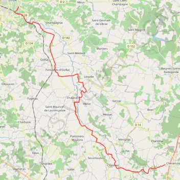 Itinéraire Circuit Véloroute - "Rayonnantes de Haute-Saintonge N°8" - "Jonzac - Chevanceaux - La Voie Verte", distance, dénivelé, altitude, carte, profil, trace GPS