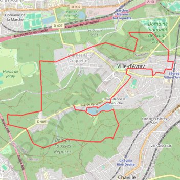 Itinéraire Forêt de Fausses Reposes - Ville d'Avray, distance, dénivelé, altitude, carte, profil, trace GPS