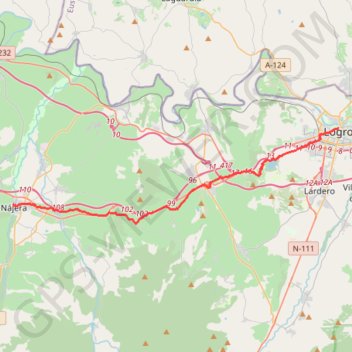 Itinéraire Logrono - Najera, distance, dénivelé, altitude, carte, profil, trace GPS