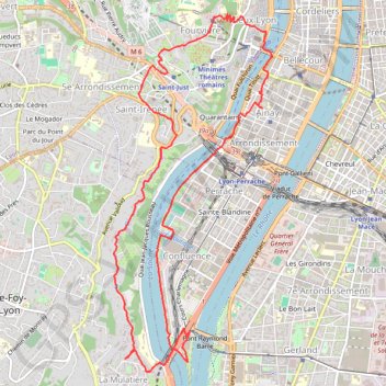 Itinéraire Saône-Mulatière-Fourvière, distance, dénivelé, altitude, carte, profil, trace GPS