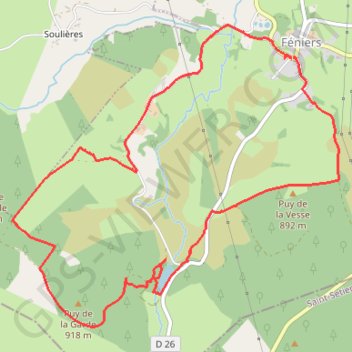 Itinéraire Féniers, le Puy de l'Aiguille, distance, dénivelé, altitude, carte, profil, trace GPS