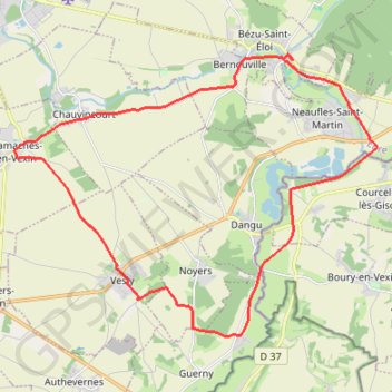 Itinéraire Bézu-Saint-Eloi,VTT 27 KM Bezu,Gamaches-en -vexin,Vesly,Gisancourt,Neaufles ,Bezu, distance, dénivelé, altitude, carte, profil, trace GPS