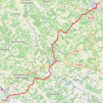 Itinéraire EauzeNogaro, distance, dénivelé, altitude, carte, profil, trace GPS