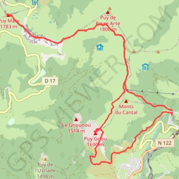 Itinéraire Puy Mary - Puy Griou, distance, dénivelé, altitude, carte, profil, trace GPS