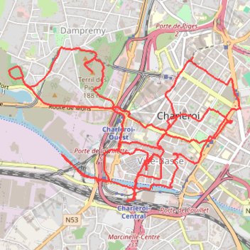 Itinéraire Charleroi, distance, dénivelé, altitude, carte, profil, trace GPS
