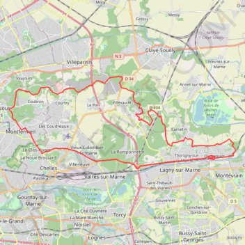 Itinéraire Dampmart-la Dhuis-Bois de Coubron, distance, dénivelé, altitude, carte, profil, trace GPS