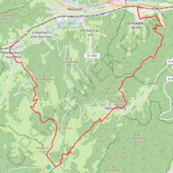 Itinéraire Breitenbach, Petit-Ballon, Griesbach, distance, dénivelé, altitude, carte, profil, trace GPS