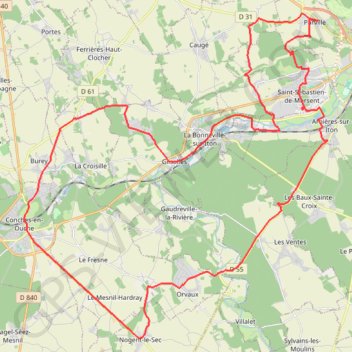 Itinéraire Balade à Vélo entre Evreux et Conche, distance, dénivelé, altitude, carte, profil, trace GPS