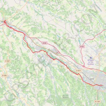 Itinéraire Pau Orthez, distance, dénivelé, altitude, carte, profil, trace GPS