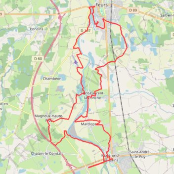 Itinéraire Du Barrage de Villerest au Barrage de Grangent en 10 boucles - Pont de Feurs - Pont de Montrond-les-Bains, distance, dénivelé, altitude, carte, profil, trace GPS