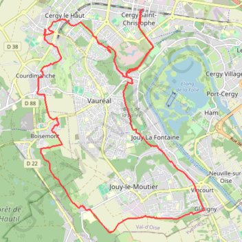 Itinéraire Cergy - Rando des coteaux de l'Hautil, distance, dénivelé, altitude, carte, profil, trace GPS