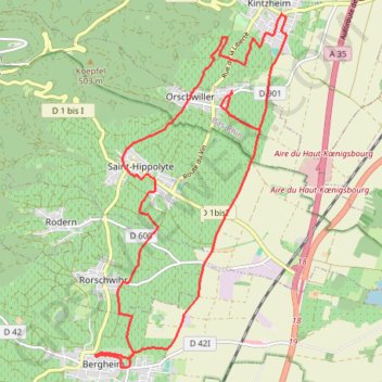 Itinéraire TourwBergheim 18,4km D+260m, distance, dénivelé, altitude, carte, profil, trace GPS