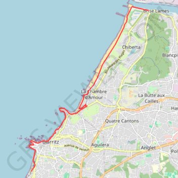 Itinéraire Biarritz-barre de l'Adour, distance, dénivelé, altitude, carte, profil, trace GPS