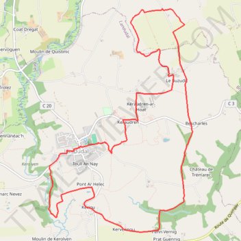 Itinéraire Landudal 12.5 km, distance, dénivelé, altitude, carte, profil, trace GPS