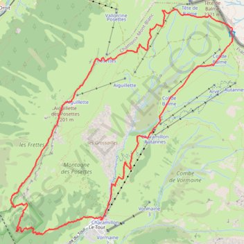 Itinéraire Aiguillette des Posettes par le Col de Balme, distance, dénivelé, altitude, carte, profil, trace GPS